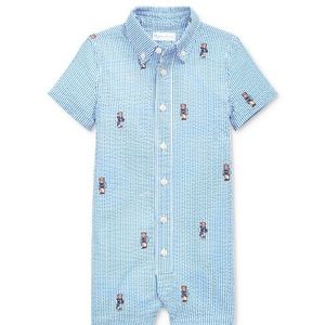Ralph Lauren Bear 12m Seersucker Shortall - NWOT